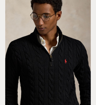 Polo Ralph Lauren Bombažni pulover iz pletenega džersija v črni barvi ecru