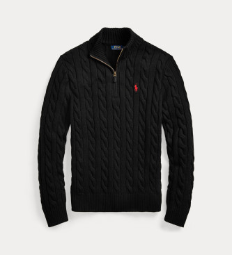 Polo Ralph Lauren Bombažni pulover iz pletenega džersija v črni barvi ecru
