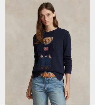 Polo Ralph Lauren Trui van katoen en linnen met marineblauw Bear Poloshirt