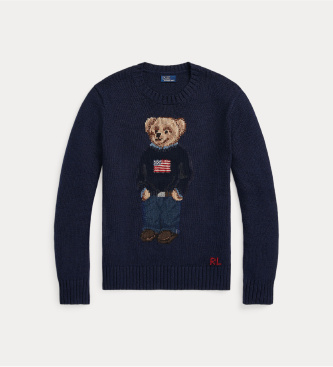 Polo Ralph Lauren Trui van katoen en linnen met marineblauw Bear Poloshirt