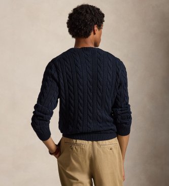 Polo Ralph Lauren Granatowy bawełniany sweter z dzianiny w warkocze