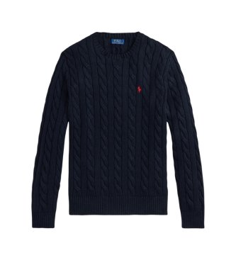 Polo Ralph Lauren Granatowy bawełniany sweter z dzianiny w warkocze