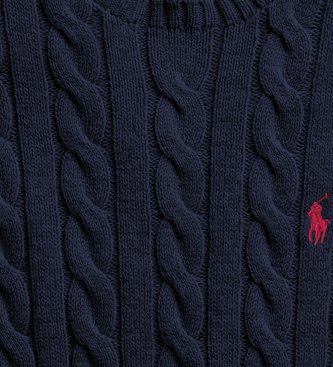 Polo Ralph Lauren Granatowy bawełniany sweter z dzianiny w warkocze