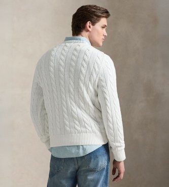 Polo Ralph Lauren Maglione bianco in cotone lavorato a trecce