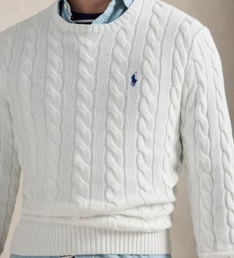 Polo Ralph Lauren Maglione bianco in cotone lavorato a trecce