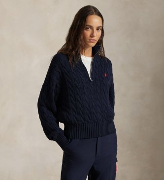 Polo Ralph Lauren Pull en coton marine tricoté en écru