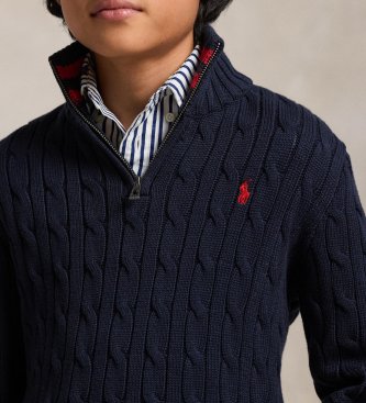 Polo Ralph Lauren Baumwollpullover aus marineblauem Achterstrick