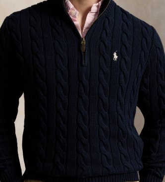 Polo Ralph Lauren Maglione di cotone a trecce blu marino