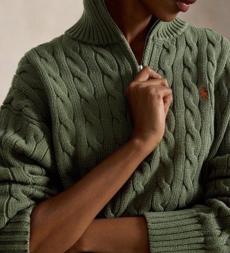 Polo Ralph Lauren Zelen bombažni pulover z vzorcem kitk