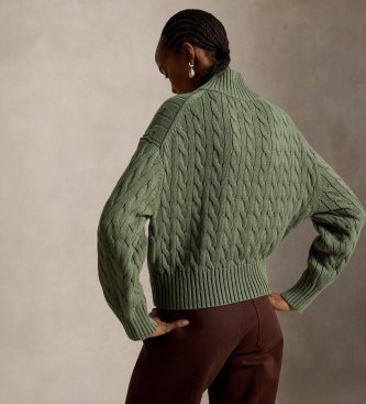 Polo Ralph Lauren Zelen bombažni pulover z vzorcem kitk
