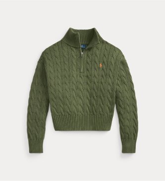 Polo Ralph Lauren Zelen bombažni pulover z vzorcem kitk