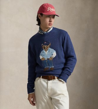 Polo Ralph Lauren Camisola de algodão e linho com camisola pólo Bear azul-marinho