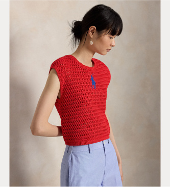 Polo Ralph Lauren Häkel-Pullover aus Baumwolle mit rotem Big Pony