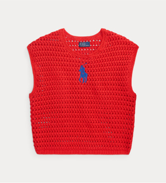 Polo Ralph Lauren Häkel-Pullover aus Baumwolle mit rotem Big Pony