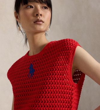 Polo Ralph Lauren Pull en crochet de coton avec Big Pony rouge