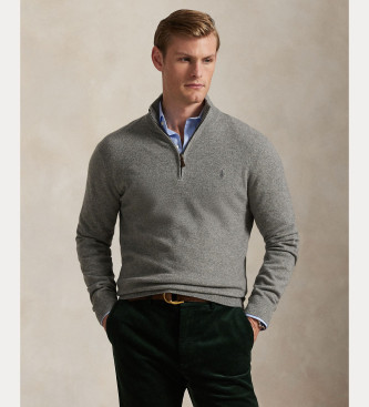 Polo Ralph Lauren Jersey de lana con cremallera corta gris