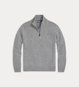 Polo Ralph Lauren Jersey de lana con cremallera corta gris