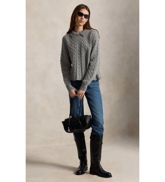 Polo Ralph Lauren Grauer Pullover aus Wolle und Kaschmir mit Schößchen