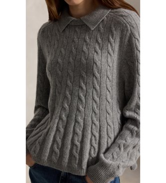 Polo Ralph Lauren Grauer Pullover aus Wolle und Kaschmir mit Schößchen