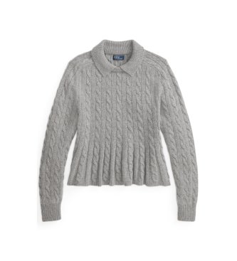 Polo Ralph Lauren Grauer Pullover aus Wolle und Kaschmir mit Schößchen