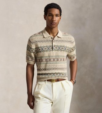 Polo Ralph Lauren Camisola de linho e algodão Fair Isle bege