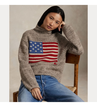 Polo Ralph Lauren Pulover iz volnene mešanice z rjavo zastavo