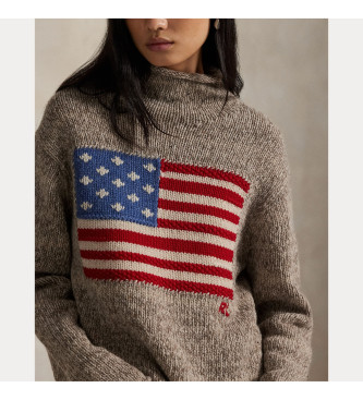 Polo Ralph Lauren Pulover iz volnene mešanice z rjavo zastavo