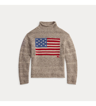 Polo Ralph Lauren Pulover iz volnene mešanice z rjavo zastavo