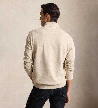 Polo Ralph Lauren Pull en maille ultra-douce avec fermeture éclair beige