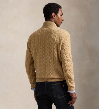 Polo Ralph Lauren Pull en maille beige avec fermeture éclair