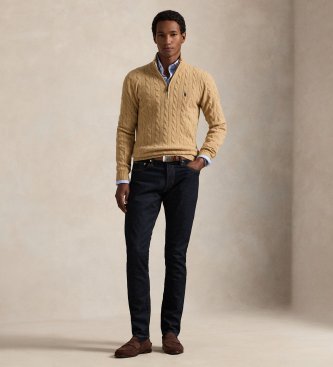 Polo Ralph Lauren Pull en maille beige avec fermeture éclair