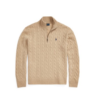 Polo Ralph Lauren Pull en maille beige avec fermeture éclair