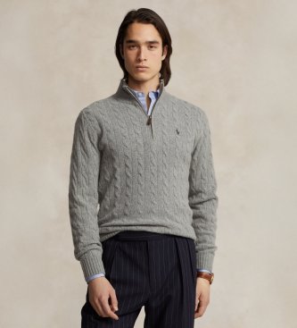 Polo Ralph Lauren Grey knitted pullover with grey zip