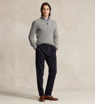 Polo Ralph Lauren Grey knitted pullover with grey zip