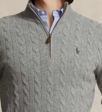 Polo Ralph Lauren Grey knitted pullover with grey zip