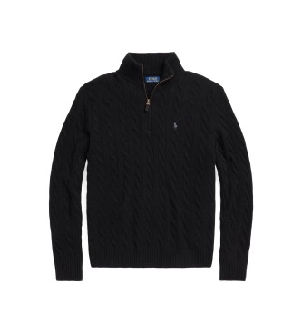 Polo Ralph Lauren Pull noir en maille avec fermeture éclair