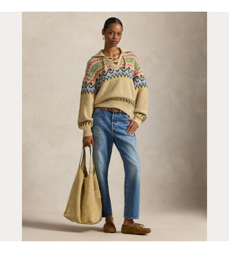 Polo Ralph Lauren Fair Isle Lace-Up beige trui