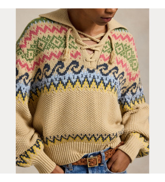 Polo Ralph Lauren Fair Isle Lace-Up beige trui