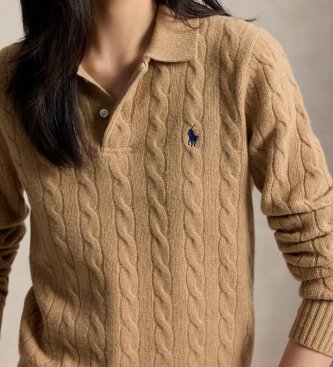 Polo Ralph Lauren Rjav pulover polo iz volne in kašmirja