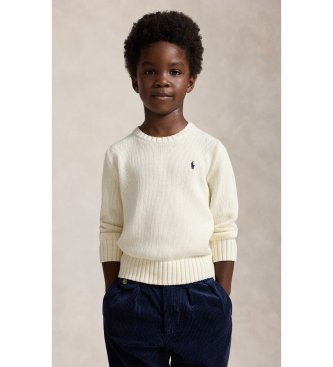 Polo Ralph Lauren Jersey unissex de algodão com gola redonda branco creme