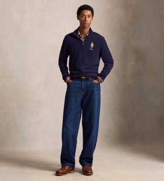 Polo Ralph Lauren Maglione di lana con cerniera corta blu navy