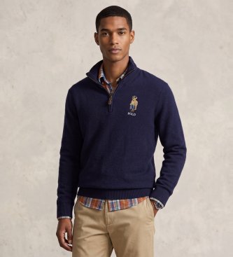 Polo Ralph Lauren Maglione di lana con cerniera corta blu navy