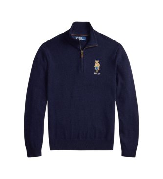Polo Ralph Lauren Maglione di lana con cerniera corta blu navy