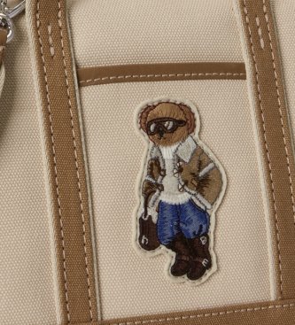 Polo Ralph Lauren Minitaske i shopper-stil af sejldug med Polo Bear i beige