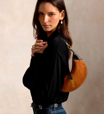 Polo Ralph Lauren Mini sac à bandoulière Polo ID en daim marron