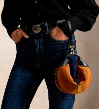 Polo Ralph Lauren Mini sac à bandoulière Polo ID en daim marron