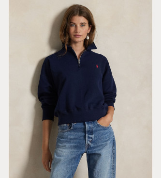 Polo Ralph Lauren Tecido polar com fecho de correr de um quarto, azul-marinho
