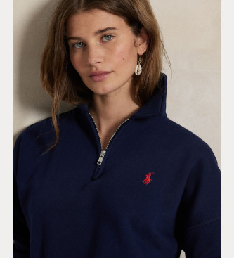 Polo Ralph Lauren Tecido polar com fecho de correr de um quarto, azul-marinho