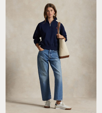 Polo Ralph Lauren Tecido polar com fecho de correr de um quarto, azul-marinho