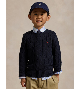 Polo Ralph Lauren Pull en coton marine tricot en cru